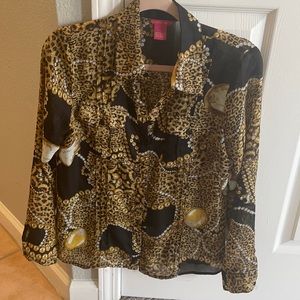 Leopard print and pearl print blouse. Size Medium.